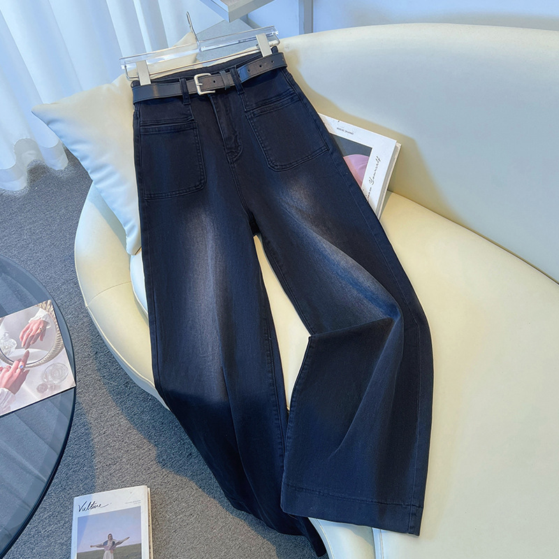 ハイウエストAラインワイドレッグジーンズルーズレディース夏薄いビッグフットパンツ2025春新作ストレートパンツ|undefined