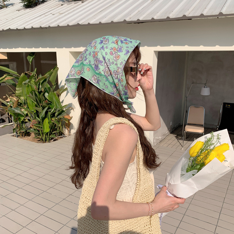 シルクタオルの女性のオリジナルデザイン綿麻の小さい方の巾の甘い新型の田園の花の襟の巾の薄い通気性の日焼け止めの頭巾|undefined