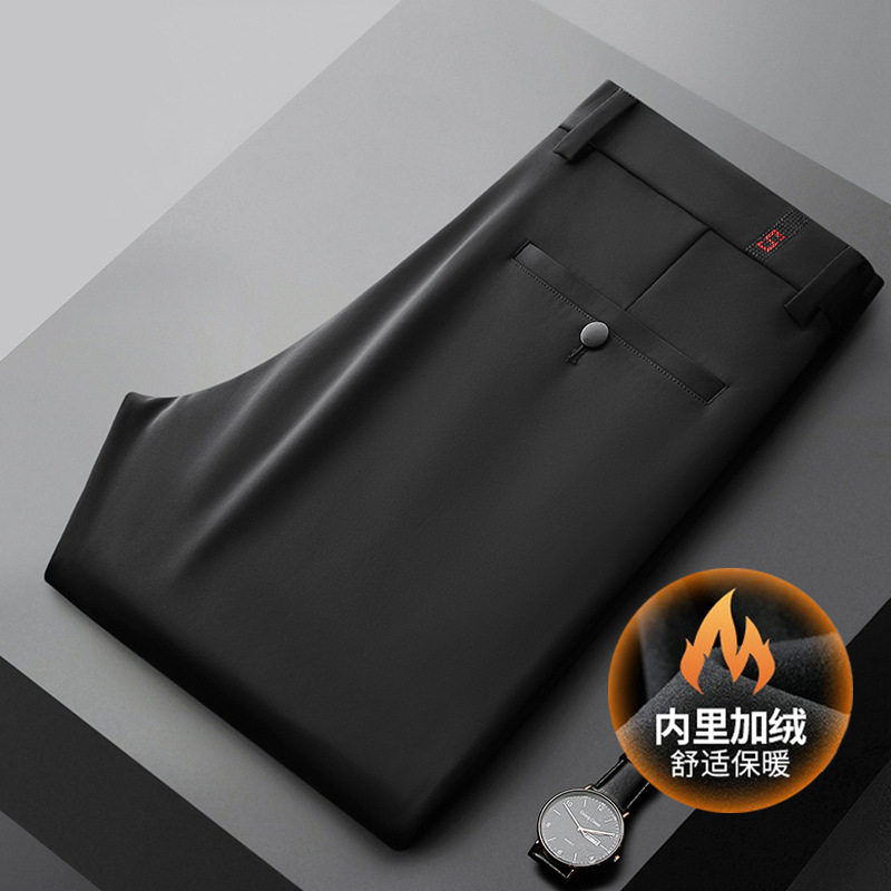 Fleece-Lined Drape Men's Dress Pants 2025 Winter Thickened Men's Business Suit Pants Straight Warm Casual Long Pants Men