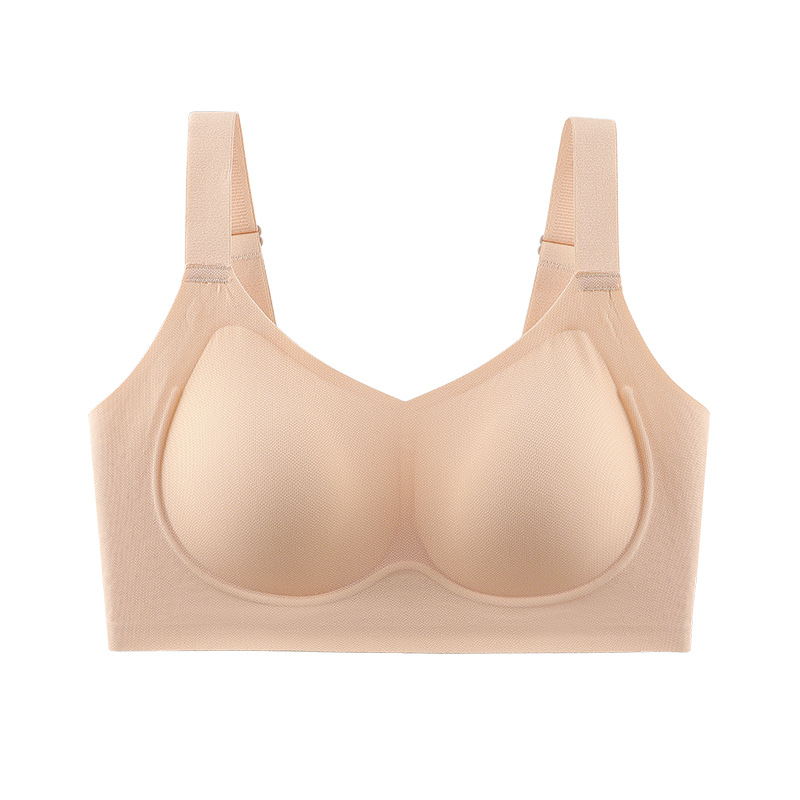 Ropa interior delgada sin costuras para mujer, pechos grandes, pequeños, delgados, sin anillo de acero, copa completa, leche, sujetador de talla grande anti-flacidez