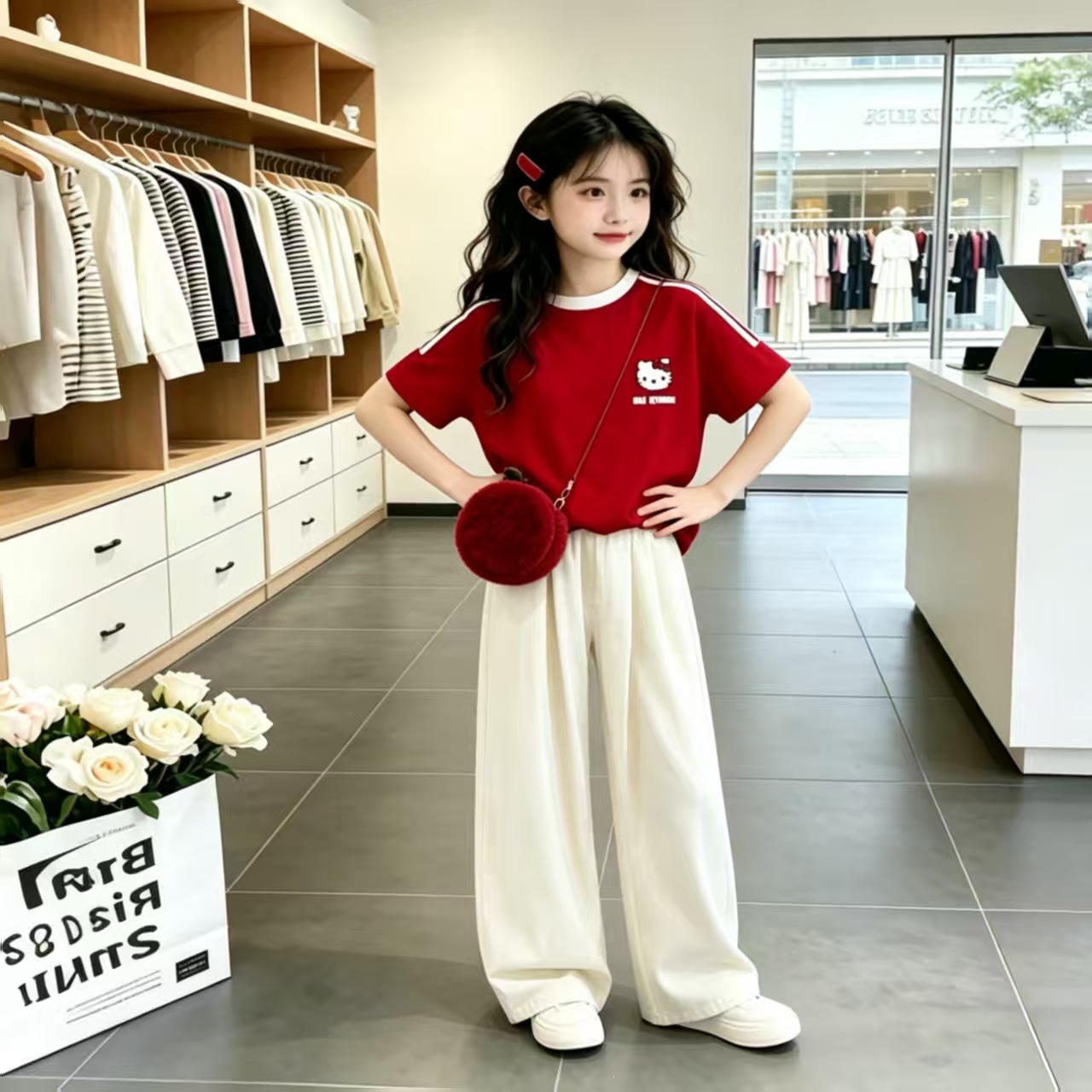 Korean style, super cute pure cotton short-sleeved top for girls, 2026 new style, fashionable summer outfit.