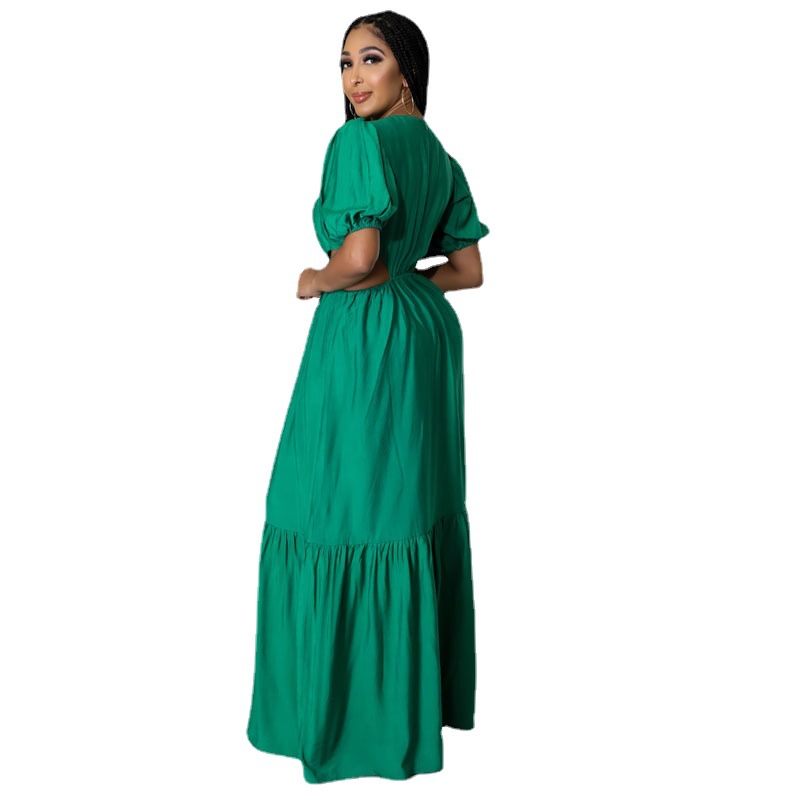 Primavera y verano fuera de hombro grande swing temperamento cercanías color sólido Hong Kong estilo sexy vestido ropa de mujer