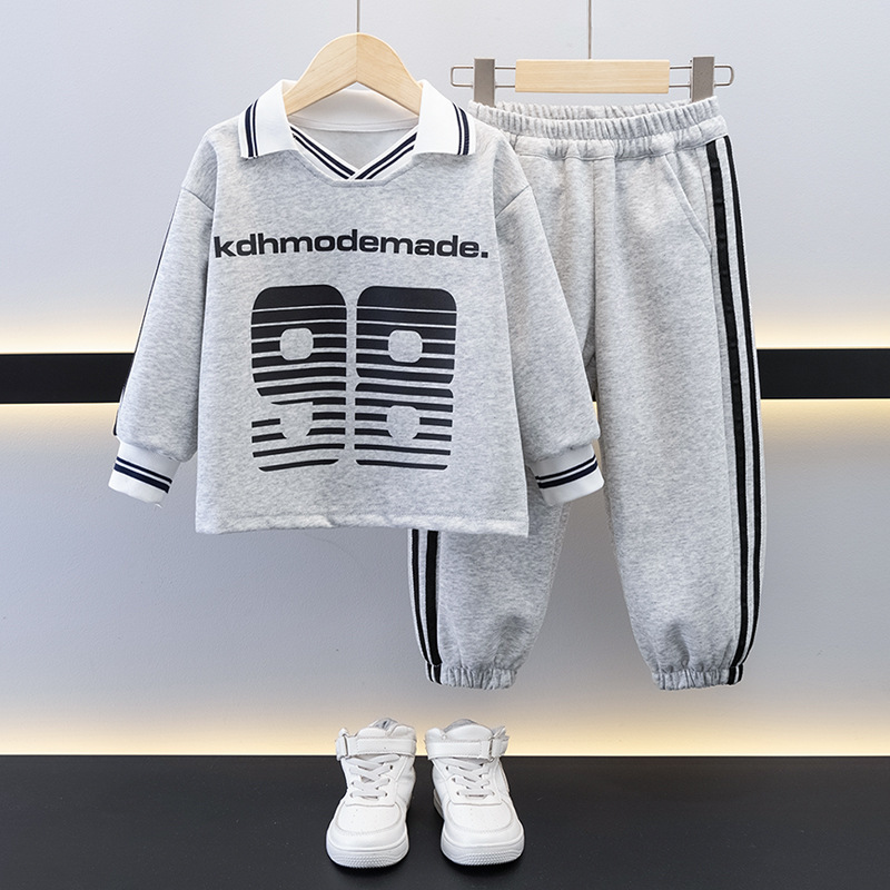 7688 Traje de suéter fresco de moda para niños Primavera y otoño Manga larga suelta deportiva Traje de dos piezas 2025 Nueva ropa casual para niños