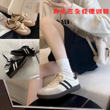 德训鞋女牛皮版三杠运动平底鞋软底开学阿甘鞋小白鞋百搭学院风