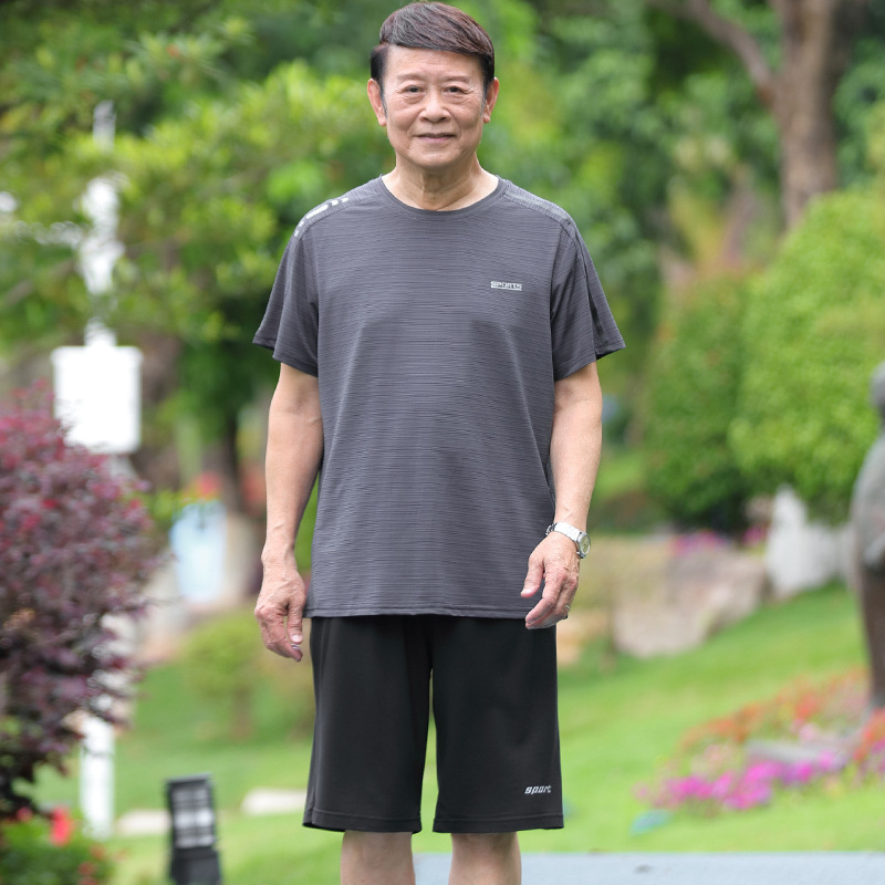 Summer Suit Middle-aged and Elderly Men's Casual Sports Dad Suit Loose Short-sleeved T-shirt Grandpa Clothes Two-piece Set Summer Suit Middle-aged and Elderly Men's Casual Sports Dad Suit Loose Short-sleeved T-shirt Grandpa Clothes Two-piece Set