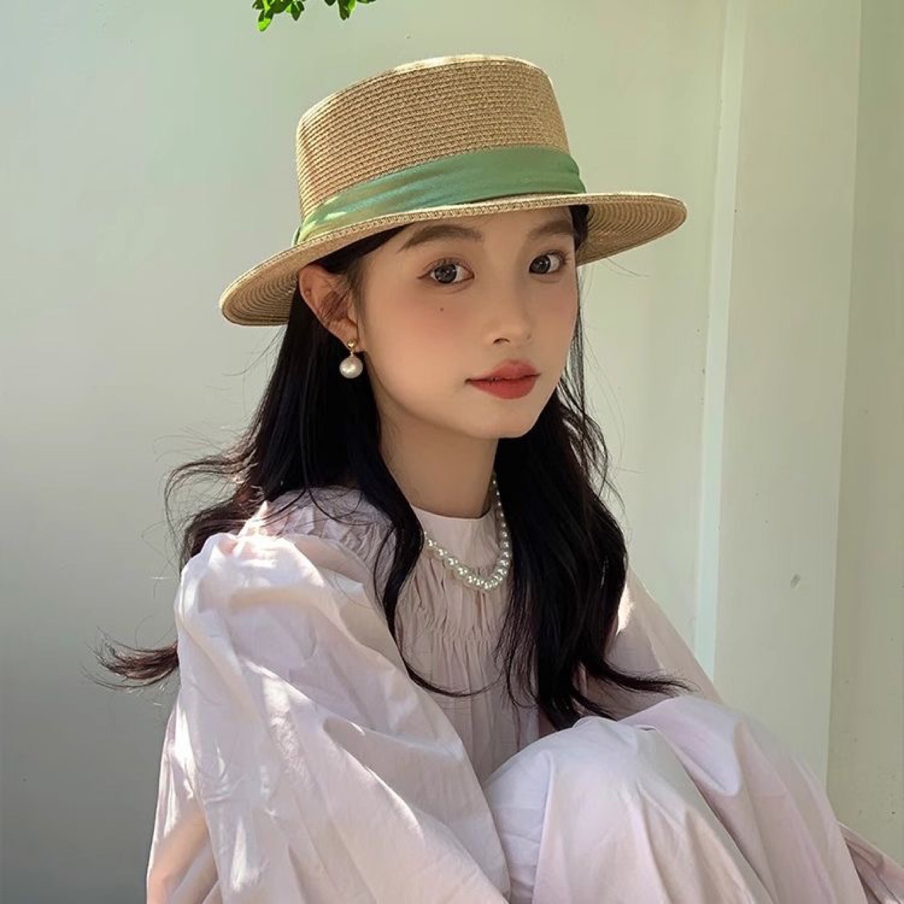 Hepburn Style Wig Hat Combo For Women, Hepburn Style, French Flat Top Straw Hat, Sunshade, Sun Protection, Long Curly Hair, Summer New_voghion.com