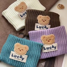 2023小熊发带女秋冬针织头巾坐月子帽子产后防风毛线发箍字母发带