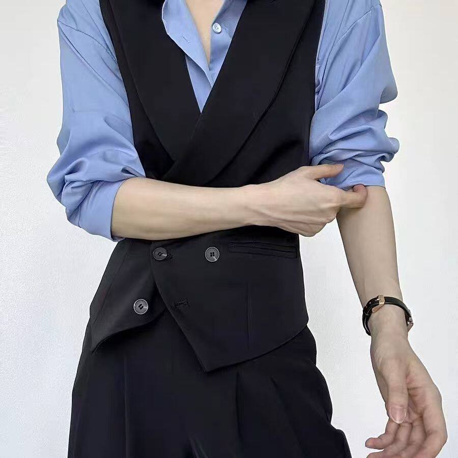 Áo vest nữ dáng ôm cổ chữ V phối nút, kiểu gile công sở thanh lịch — Áo vest một mảnh màu trắng, Áo vest một mảnh màu đen chi tiết 9