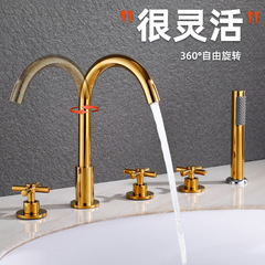 Bathroom sink and bathtub set with five pieces, including a five-piece bathroom cabinet, a five-hole separate cold and hot water faucet, and a pull-out shower head