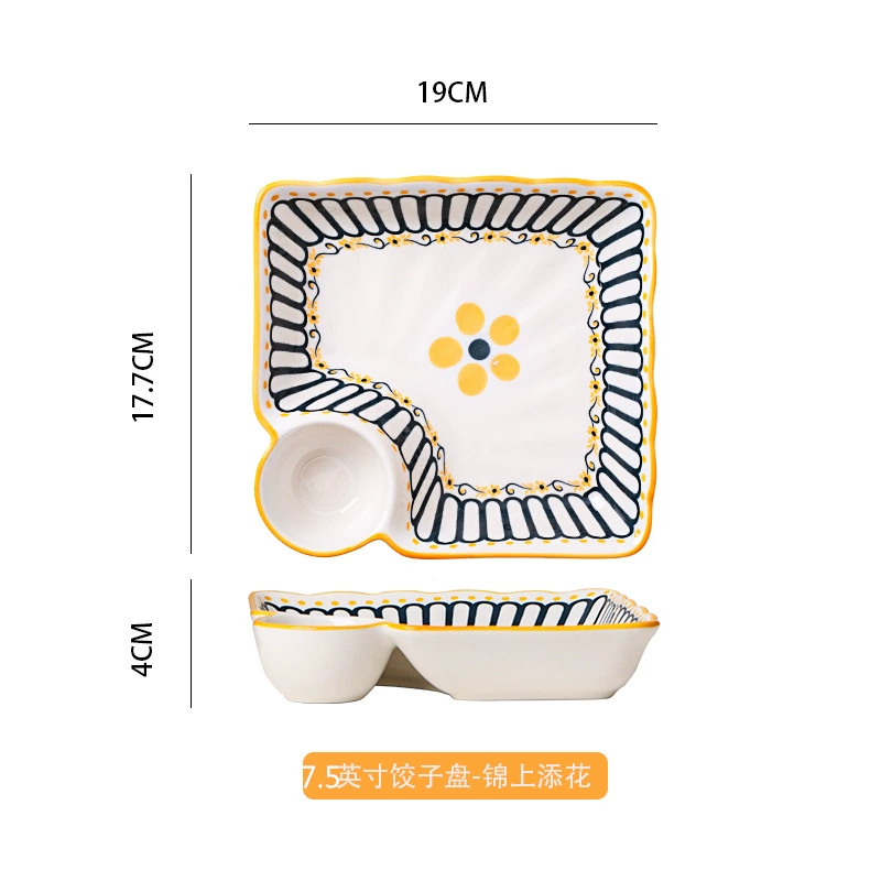 Пиль plates? Wait need accurate: 7.5-дюймовая керамическая тарелка для вареников-пельменей, под глазурью цветная кайма, дисковидная, улитовая тарелка, ретро для подачи, новая тарелка для пельменей оптом