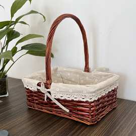 藤编手提菜篮子超市蔬菜购物篮子樱桃采摘篮柳编编织野餐篮收纳筐
