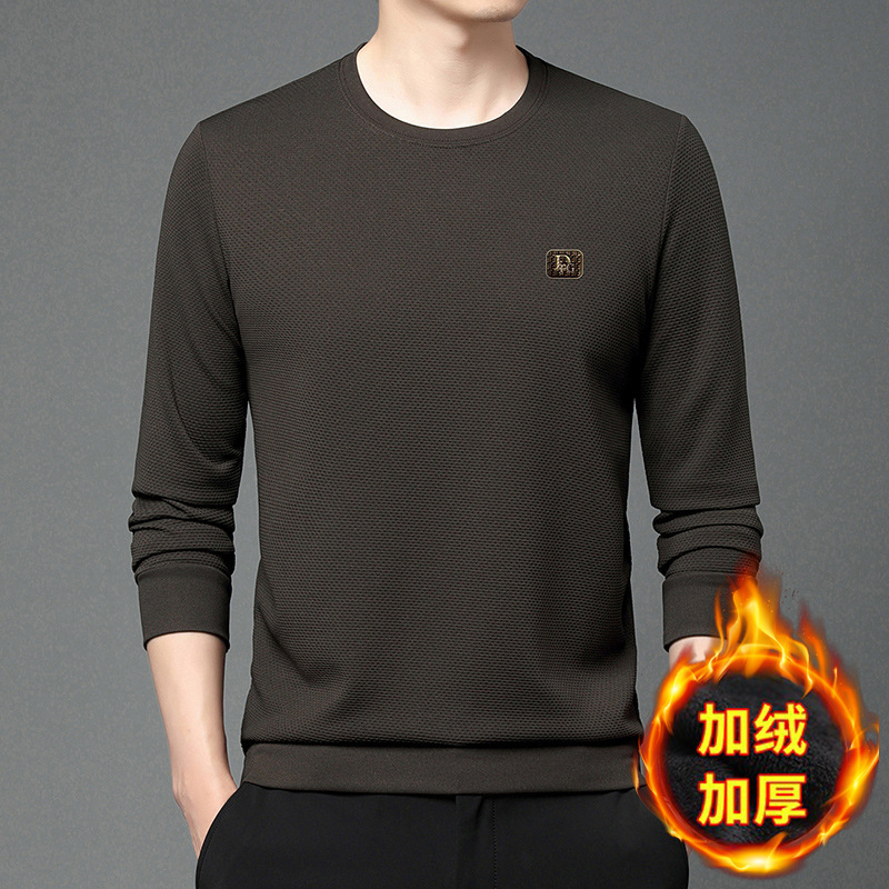 罗蒙长袖t恤男圆领休闲秋冬季中年打底衫上衣服纯色卫衣男秋衣男T|undefined