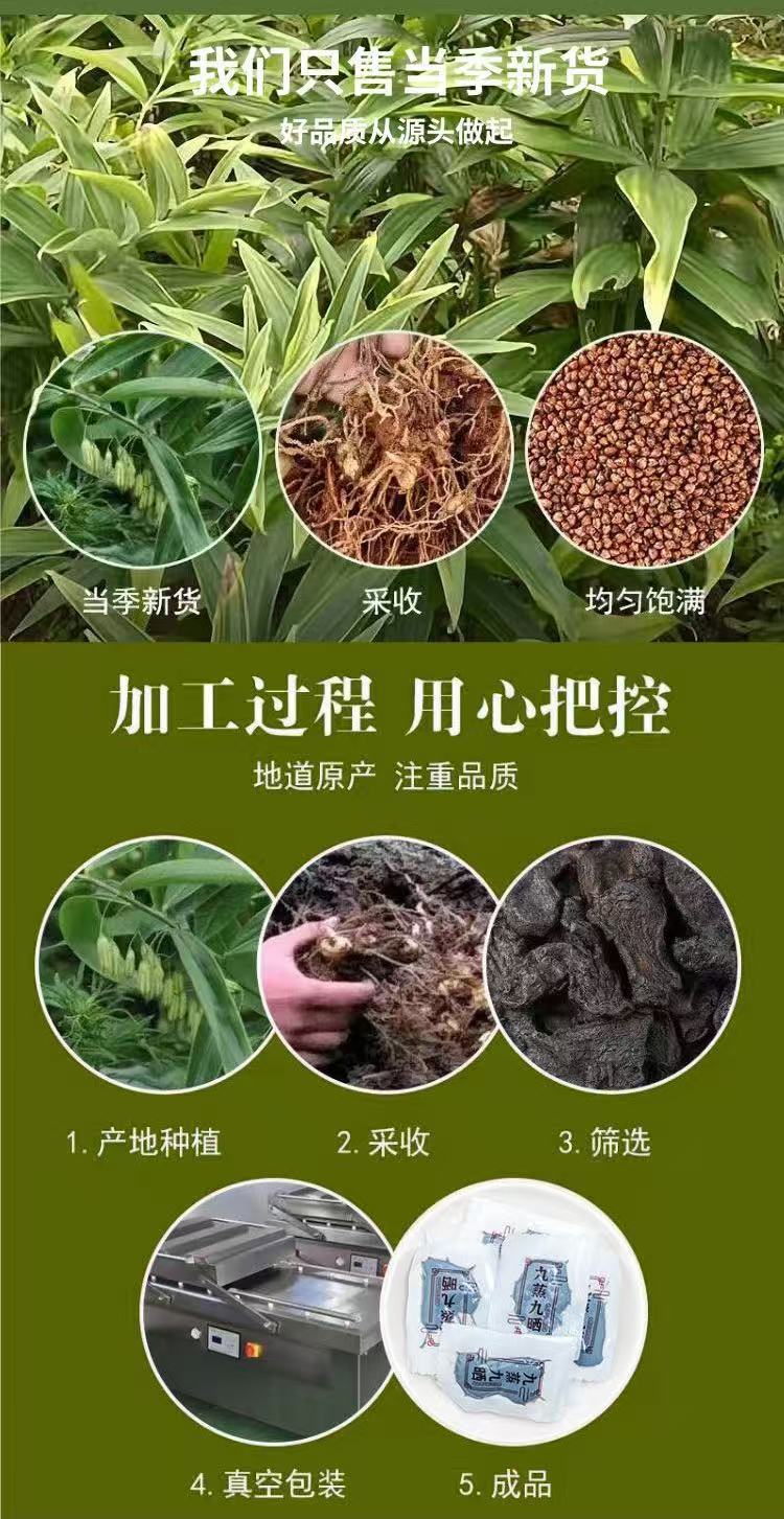 Nine-Steam Nine-Sun Huang Jing (Polygonatum sibiricum) — Jiuhuashan Processed Rhizome, 200g Individually Wrapped preparation