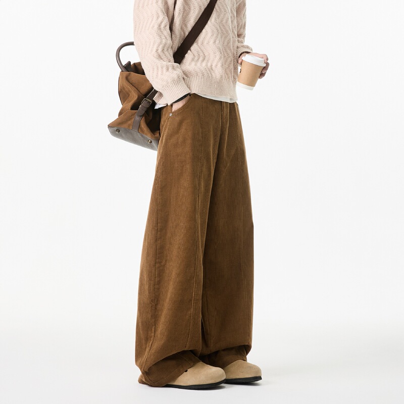 Spring 2025 New Men's Corduroy American Style Retro Loose Casual Pants High-grade Straight Dosing Trendy Pants