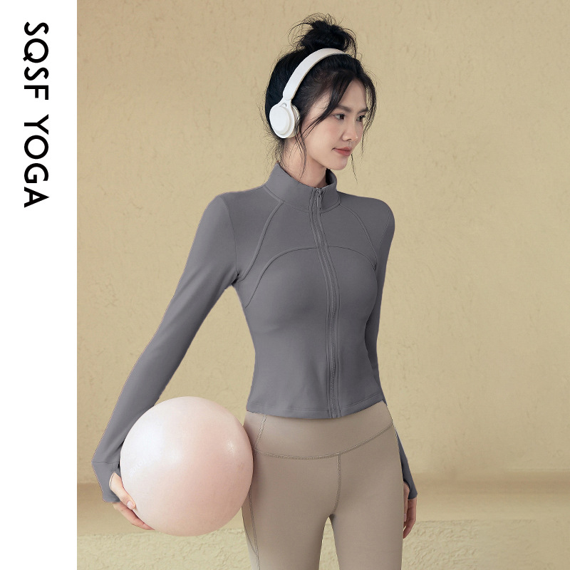 Slim-fit Stand-up Collar Zipper Jacket Women's Fitness Yoga Fleece Tights Women's Fitness Clothes_desvips.com