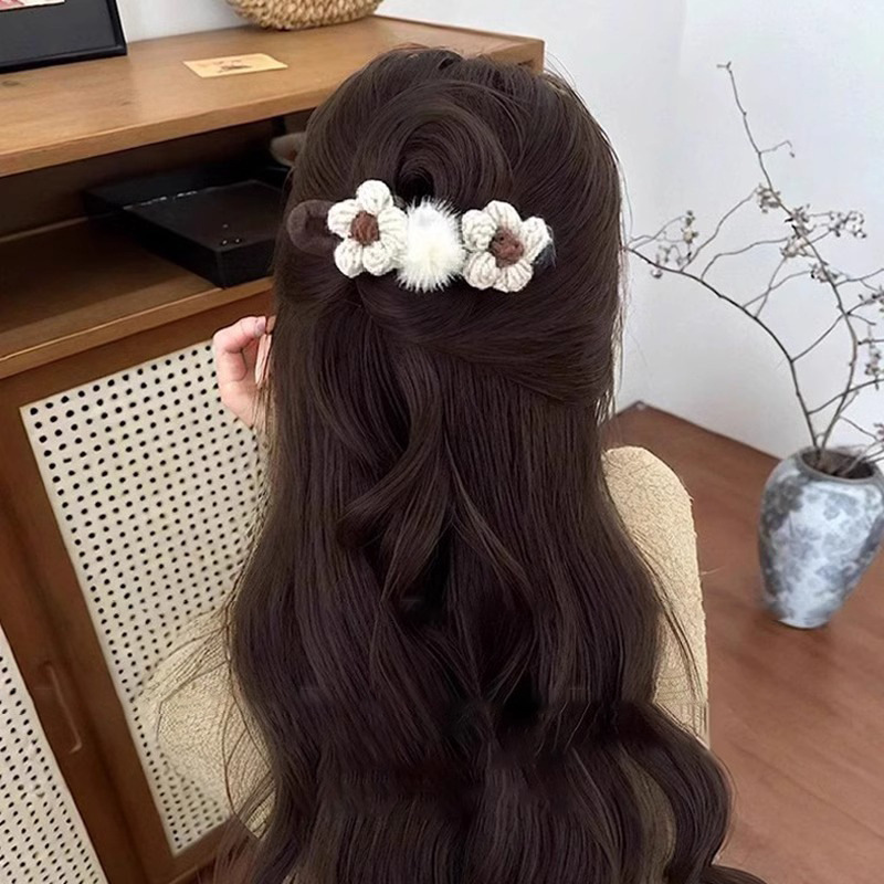 Otoño y invierno leche curry hilo agarrar clip de cabello de flores de punto tarjeta de cabello de mujer clip de cabello