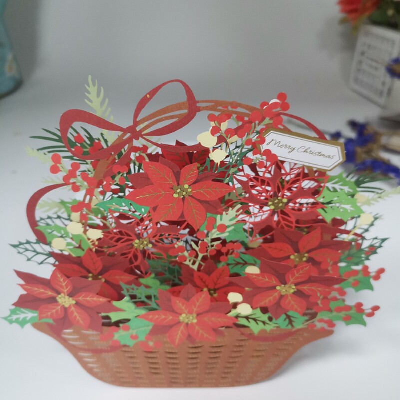 国境を越えたクリスマス立体グリーティングカード3dがクリスマスバスケットを飛び出してカードアマゾンの祝日を飾ってプレゼントを祝福する|undefined