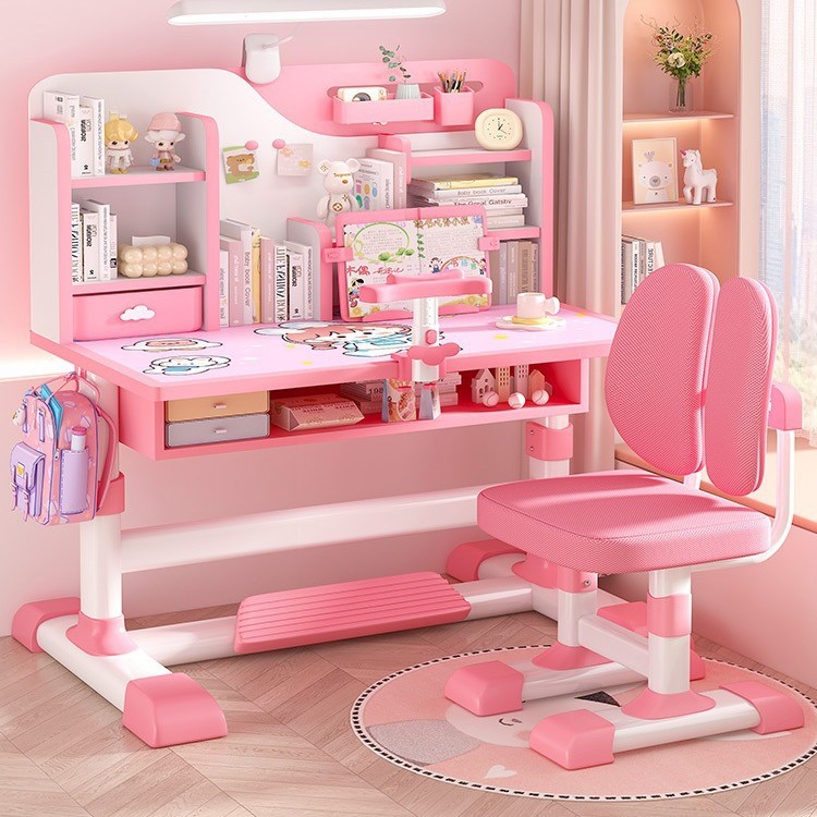 Children's Study Table, Home Primary School Student Writing Homework Desk, Simple Children's Desk and Chair, Liftable Table Set