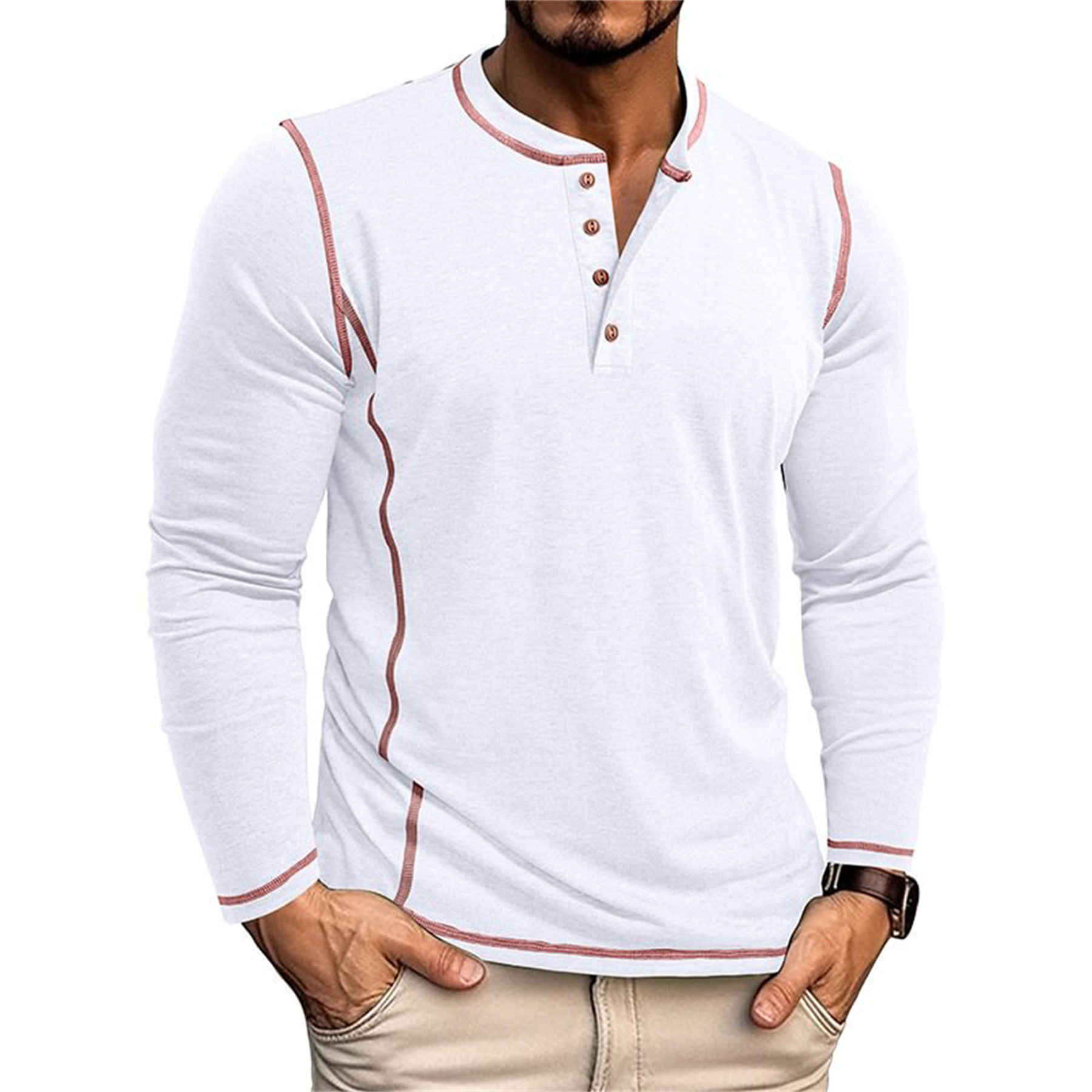 Herren Langarm T-shirt Mit Stehkragen Für Den Alltag_voghion.com