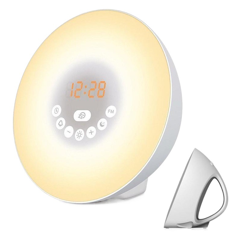 LED de alarma reloj de noche faro simulación inteligente amanecer despertador luz puesta de sol sueño noche luz colorido cambio de color