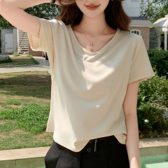 H783カスタムゆるい怠惰な純色の大きなvネック感半袖tシャツ夏の女性のカジュアルなシンプルな組み合わせが痩せている