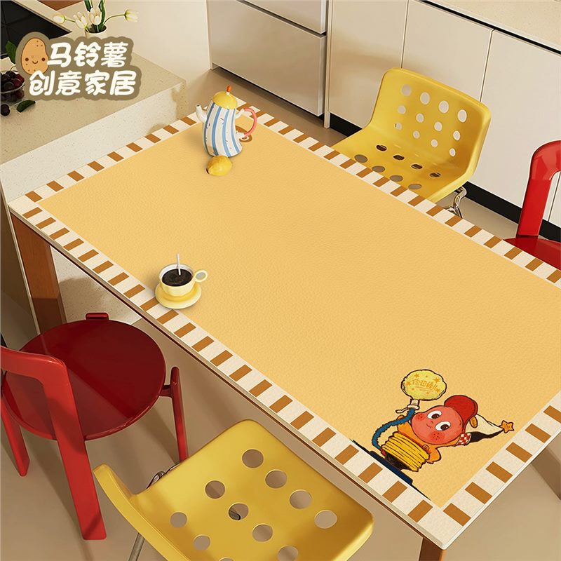 Cute Star Man Dining Table Mat Oil-Proof and Waterproof No-Wash Tablecloth Insulated Anti-Scalding Coffee Table Mat Leather Desktop Protection Mat