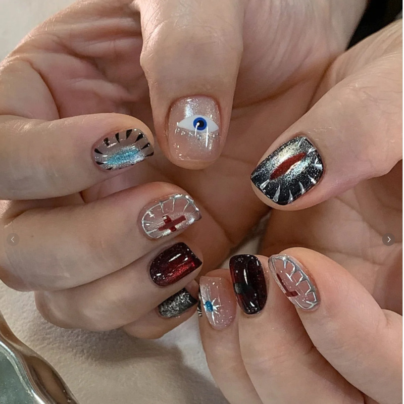 Dai Risen [Muxi] Purely Handmade Wearable Nail Pieces, Personalized Cat-Eye Evil Eye Nail Stickers, Fake Nails
