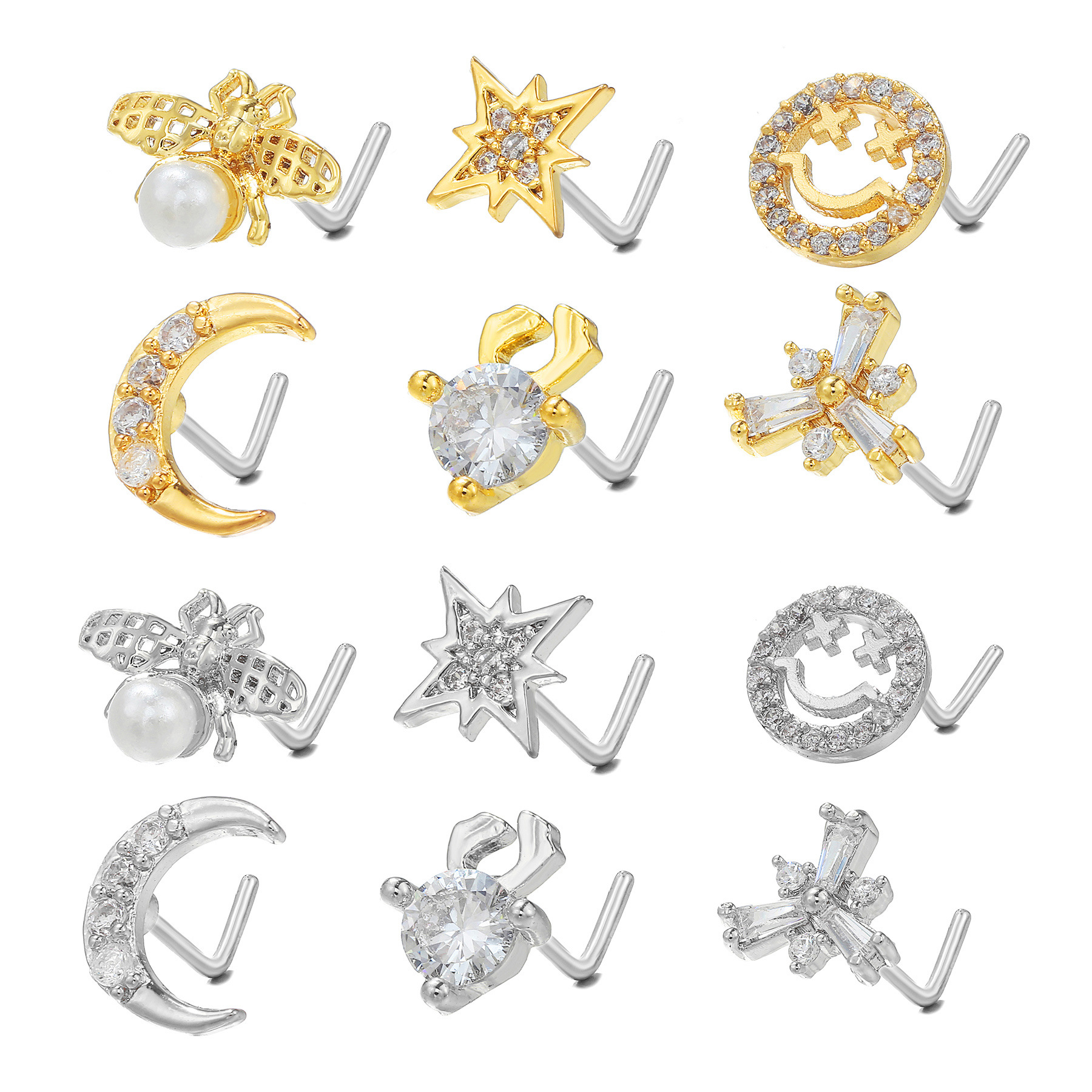 Fashion Geometric Copper Plating Rhinestones Nose studs 1 Piece