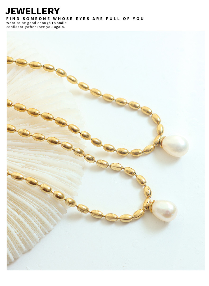 Fashion Solid Color Titanium Steel Necklace Inlay Artificial Pearls Stainless Steel Necklaces