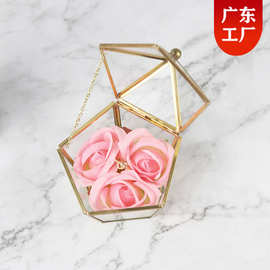 跨境轻奢黄铜迷你首饰盒摆件微景观收纳盒手工玻璃罩珠宝盒现货