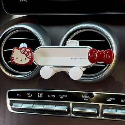 Car phone holder | Car Navigation Support Bracket - red-edge-bow-kitten-bright-red-knot-white-mirror-stand