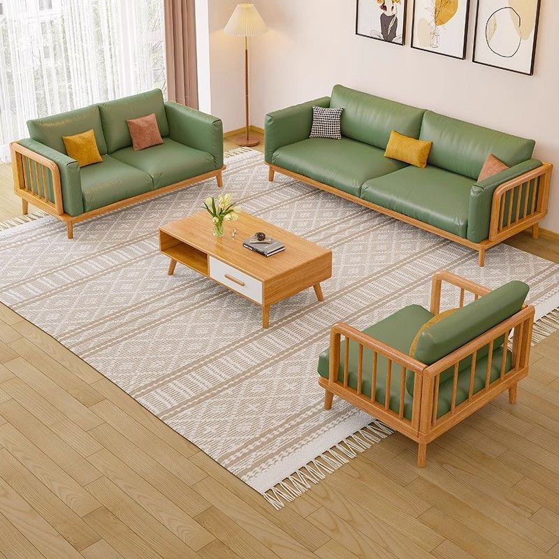 All Solid Wood Technology Cloth Sofa Small Apartment B&B Living Room Log Modern Simple Straight Row Three-Seat Fabric Sofa