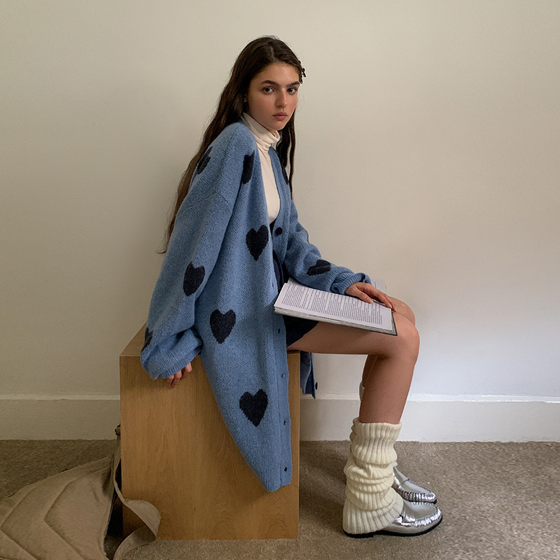 [통관 안 반환 불변] MOXI 13 선 스웨터 여성 한국 명암 긴 니트 스웨터 카디건 재킷