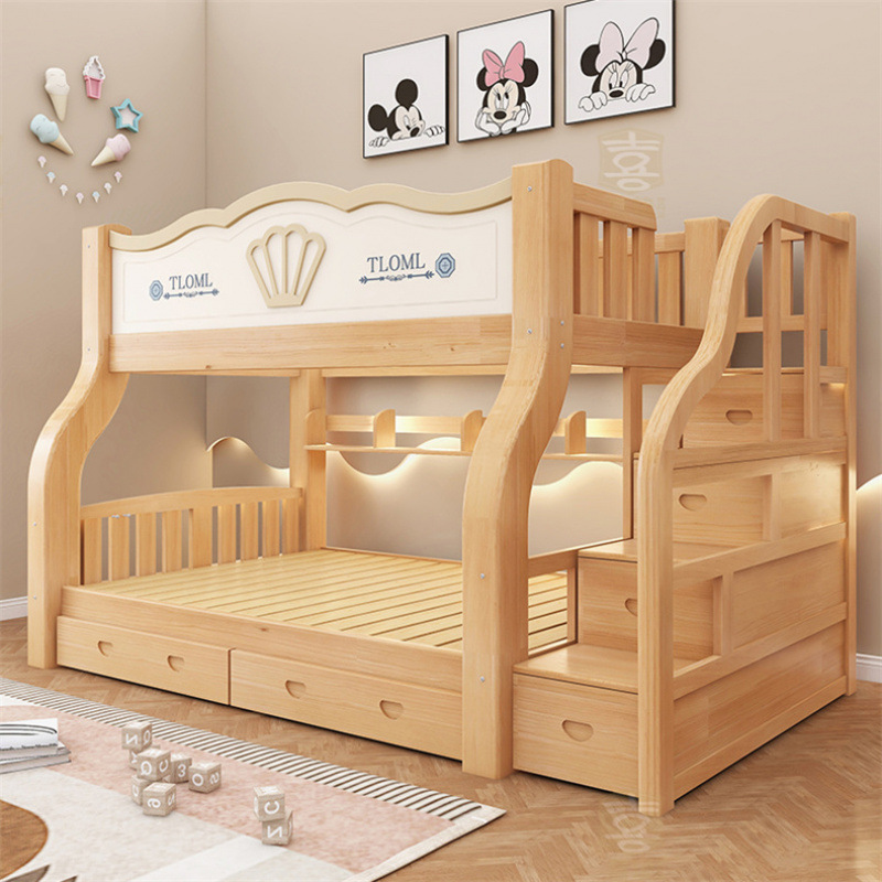 Cama de dos pisos tipo casa pequeña cama de dos pisos cama madre-hijo para niños cama de arriba y abajo cama de madera gruesa cama madre-hijo cama alta baja