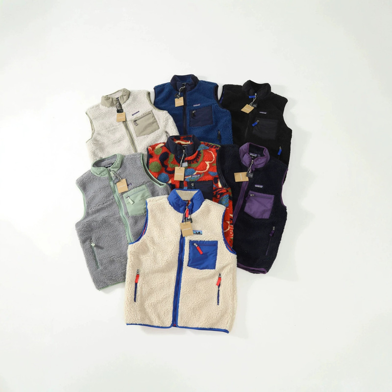 Factory direct supply of B@taP@ta seven-color casual vests with stand-up collar, faux lamb wool, color-blocked design, couple's style