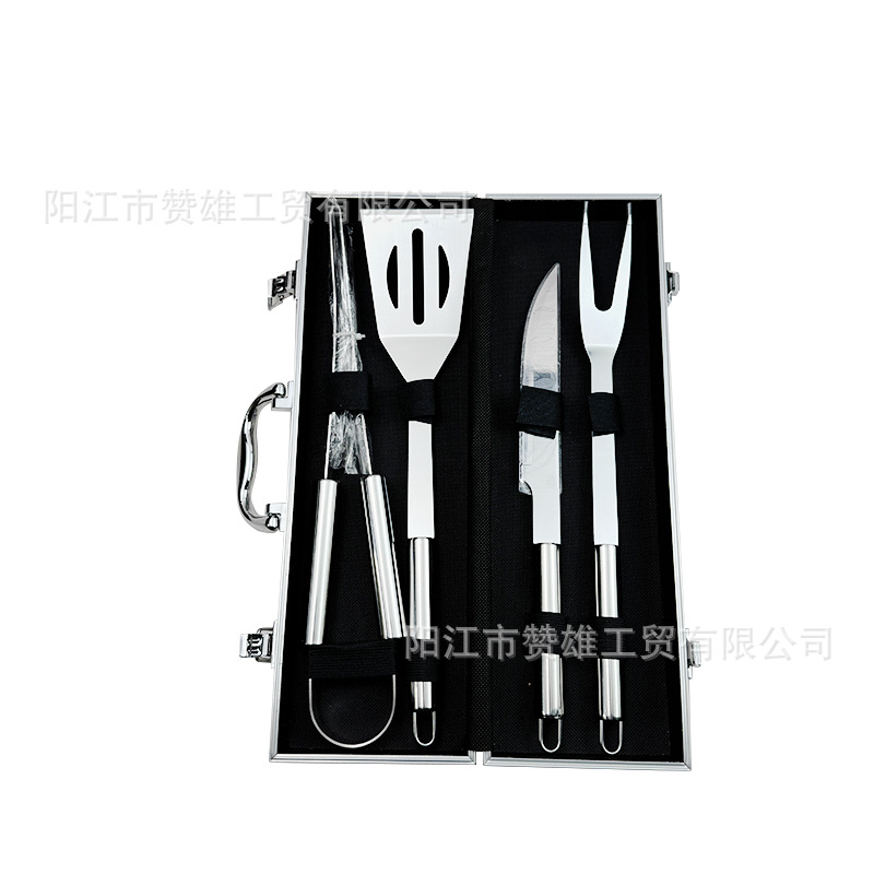 Kit de herramientas de barbacoa en stock Kit de aluminio caja de acero inoxidable BBQ Kit de utensilios de barbacoa fuera del hogar