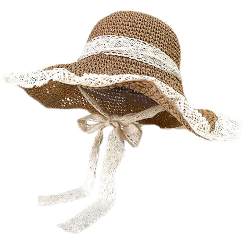 Chapéu de sol em palha feminino com laço de renda_voghion.com