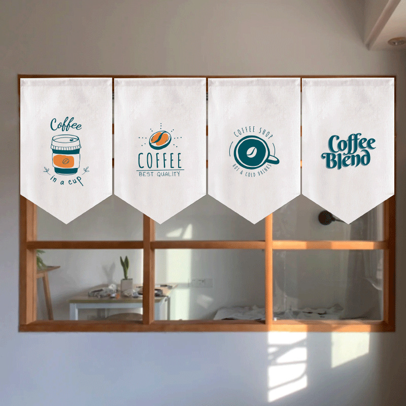 Coffee Shop Triangular Flag Door Decoration Curtain Commercial Kitchen Partition Curtain Cashier Bar Blocking Door Curtain Hanging Curtain