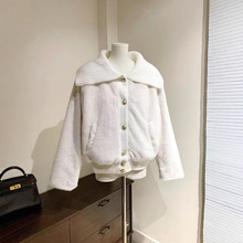 法式温柔时尚风气质针织开衫方领保暖休闲百搭加厚毛绒棉衣外套女