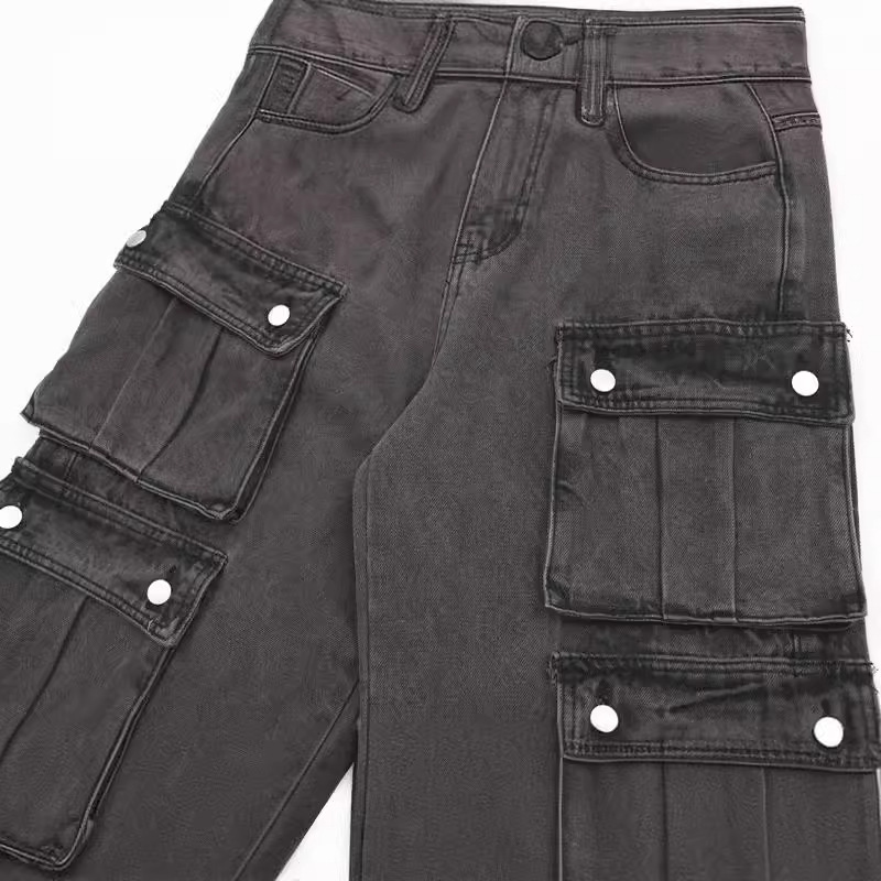 Men's Clothing new retro design multi-pocket jeans men's fashion brand new casual all-matching overalls_voghion.com