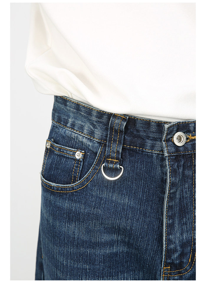 Quần jean nam ống rộng ống đứng phong cách Hàn, cạp vừa, denim cotton thoáng mát — Màu xanh lam, Đen xám chi tiết 12