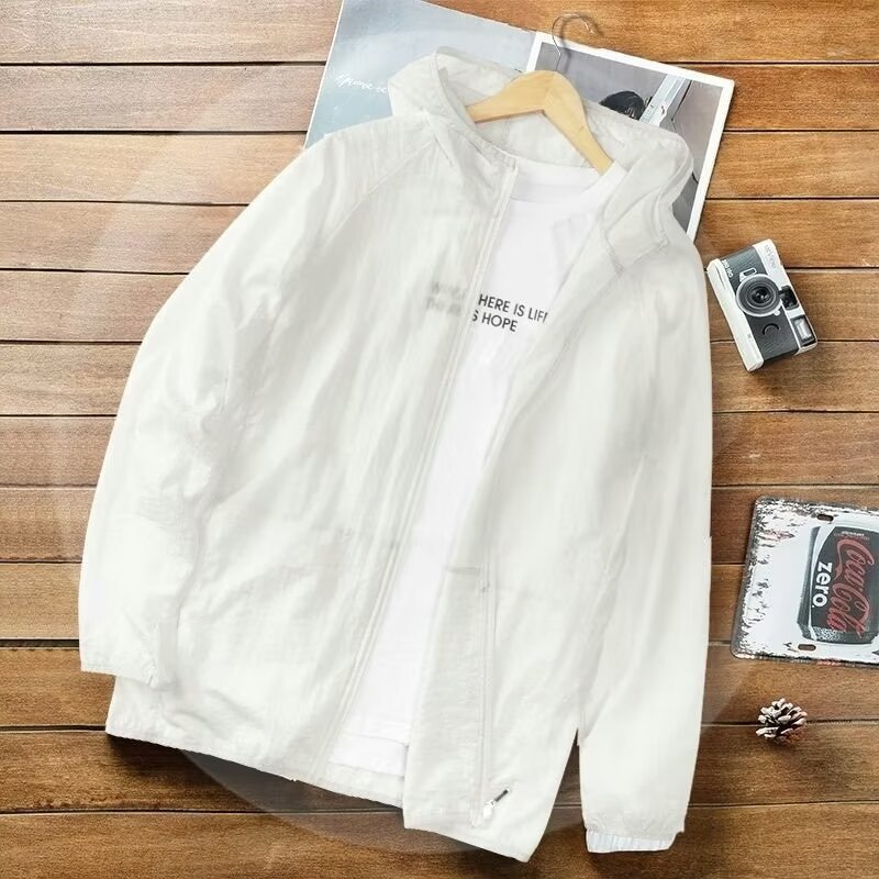 Chaqueta solar de hielo de verano para hombres secado rápido y ligero estilo coreano chaqueta con capuzas casuales al aire libre 1 / 2 piezas
