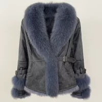Мех интегрирован AliExpress Amazon Горячие продажи замшевая меховая куртка женская короткая мода теплая кроличья шерсть