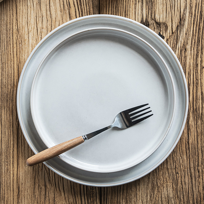 Plato de cerámica japonesa de alta calidad, plato de color sólido, plato de borde vertical exquisito, platos domésticos, platos redondos al por mayor