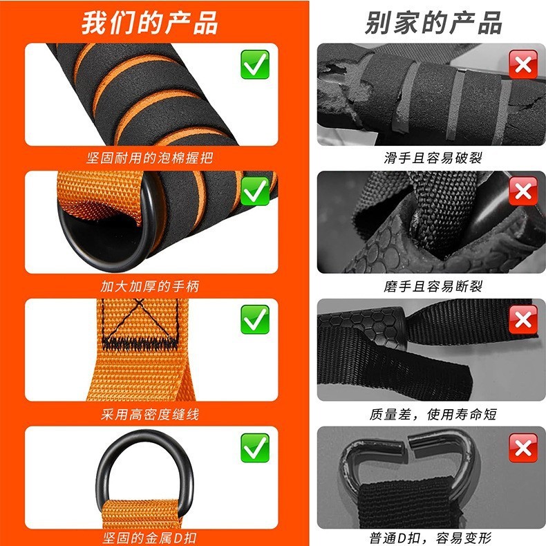 把手套装11件套拉力绳手柄多功能健身器材配件弹力绳拉手握把|undefined