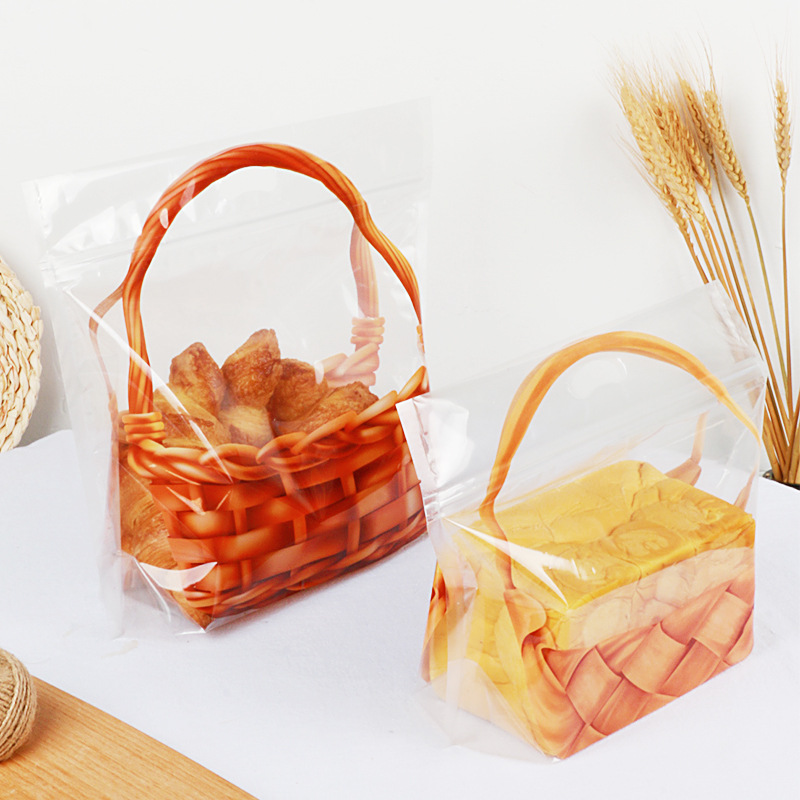 面包袋子透明手提篮子自封口拉炼袋餐包方包450克吐司烘焙包装袋