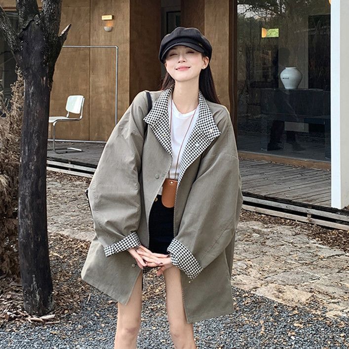 简约正反两面穿风衣外套女装2025春秋新款宽松显瘦中长款韩系上衣|undefined