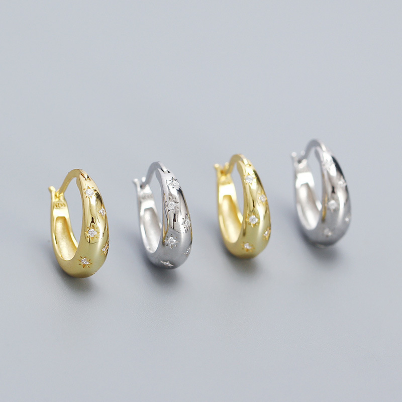 6g Weight 0.03µm Gold Plating Thickness Electroplating Gold Plating Process 925 Sterling Silver Ear Needle Material 18K Real Gold Plated, Platinum Plated Plating Material 1 Pair 925 Sterling Silver Zircon Solid Color Earrings