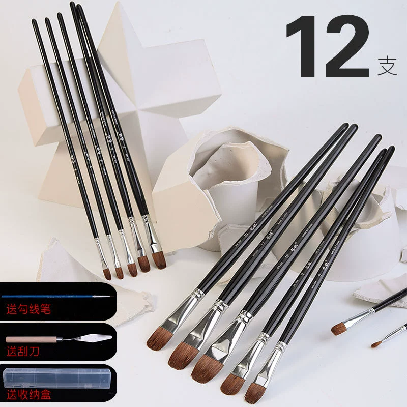 Paint Brush Set Baowang, wolf-hair round & flat brushes for gouache, watercolor, acrylic