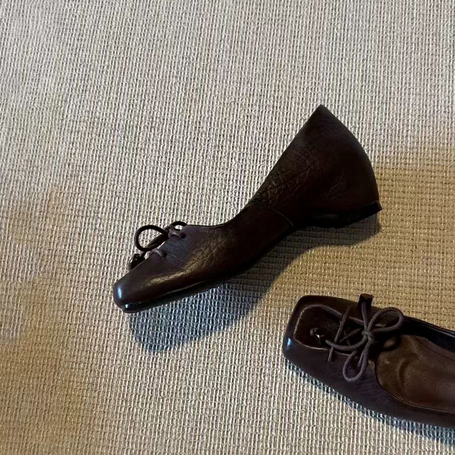 In Stock 2026 Hot-Selling Retro Bow-Knot Height-Increasing Mary Jane Women's Shoes, Shallow Slip-On Square-Toe Elegant Single Shoes